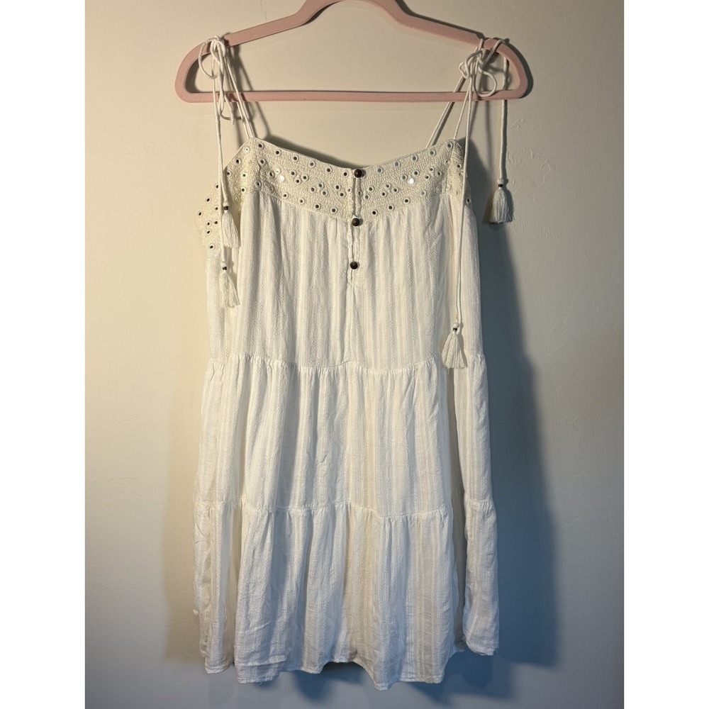 VTG‎ American Eagle white tiered babydoll dress Tie Shoulder Straps Large